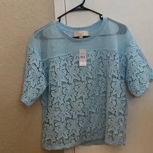 Ann Taylor Loft Crochet Lace Baby Blue Top